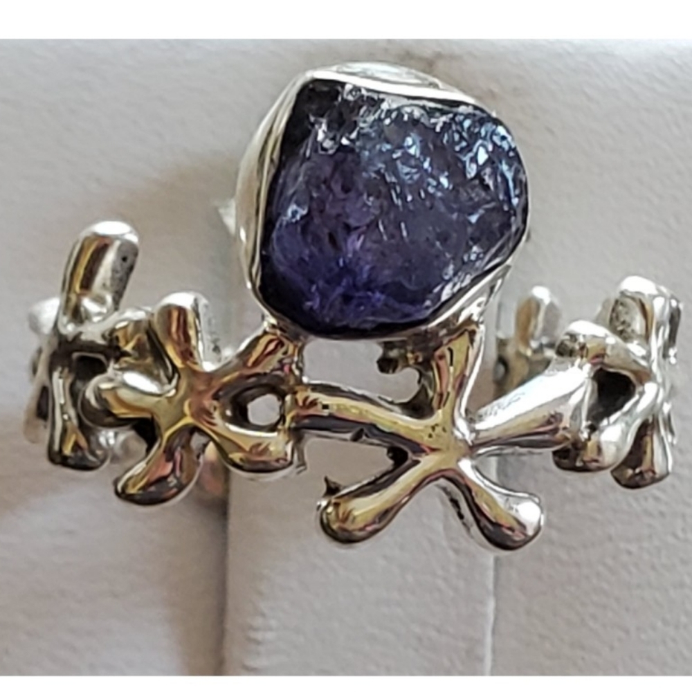 Genuine Tanzanite Rough Flower Ring 6